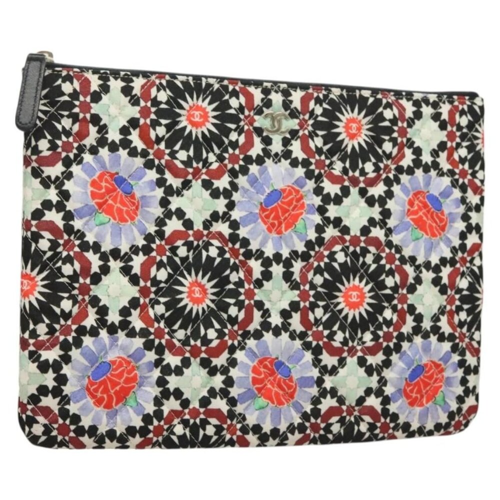 CHANEL Matelasse COCO Mark Pouch Nylon Multicolor CC Auth 129976V - Picture 1 of 16